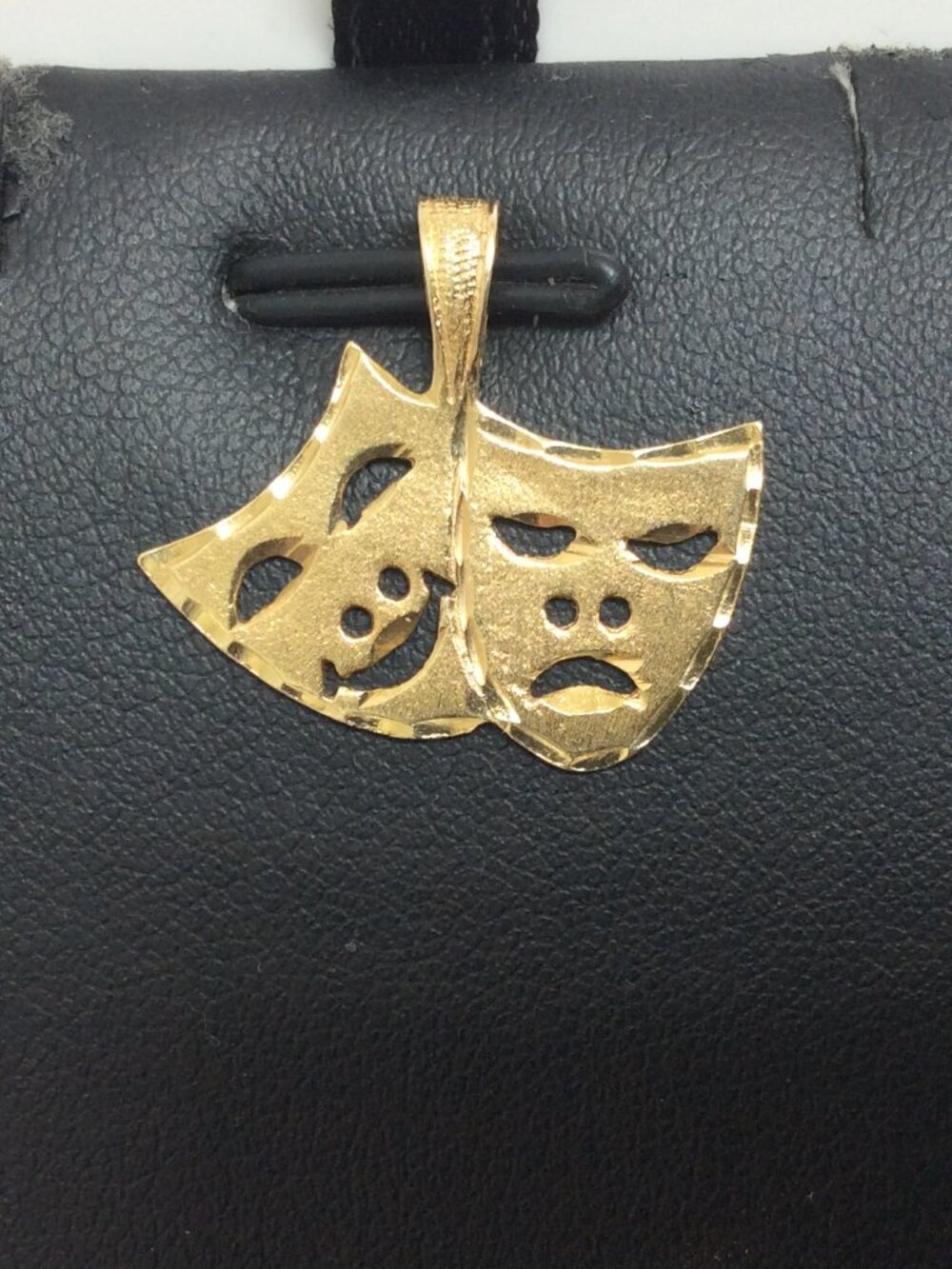 14k  Yellow real solid Gold Laugh Now Cry Later charm Pendant 2.00gr